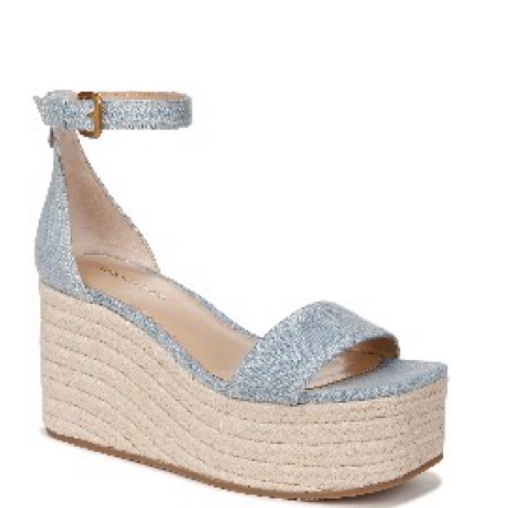 Veronica Beard Silver and Tan Wedge Sandals